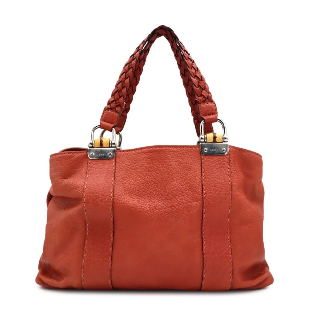 GUCCI Leather Medium Tote Bag Bamboo Bar